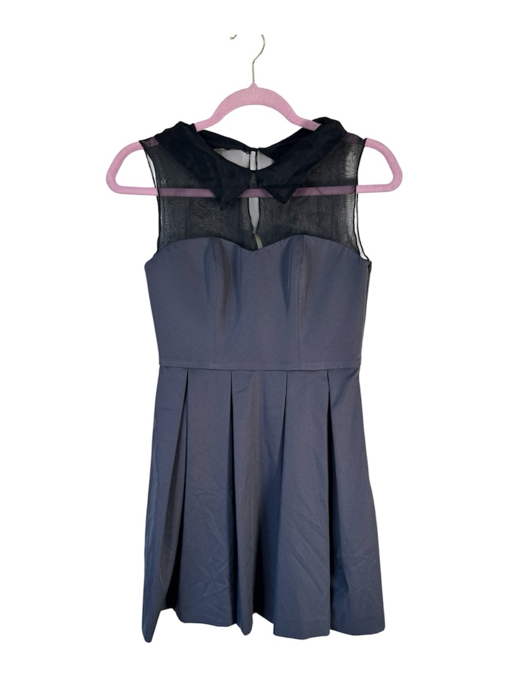 Anilee Overture Black Silk Peter Pan Collar Pleated Mini Dress Womens 0 Retro